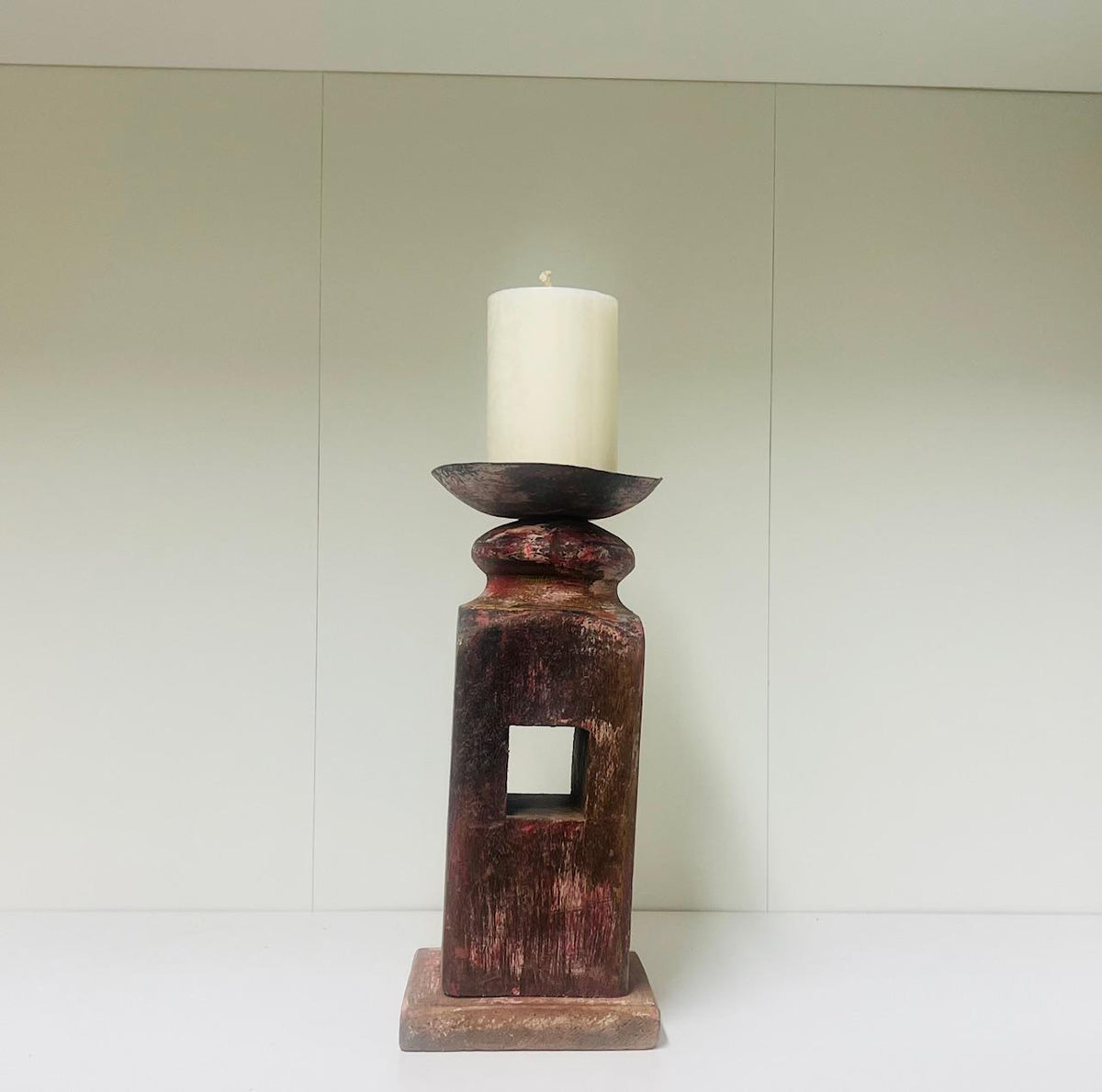 Red wooden candle holder and clock set- Red clock, wooden red candle holder, color coordinated books