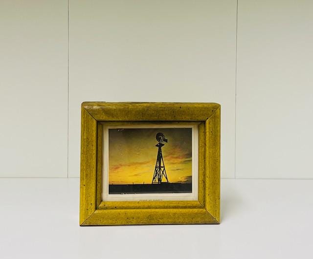 Windmill Set- Yellow Glass vase, framed windmill art and color coordinated books.