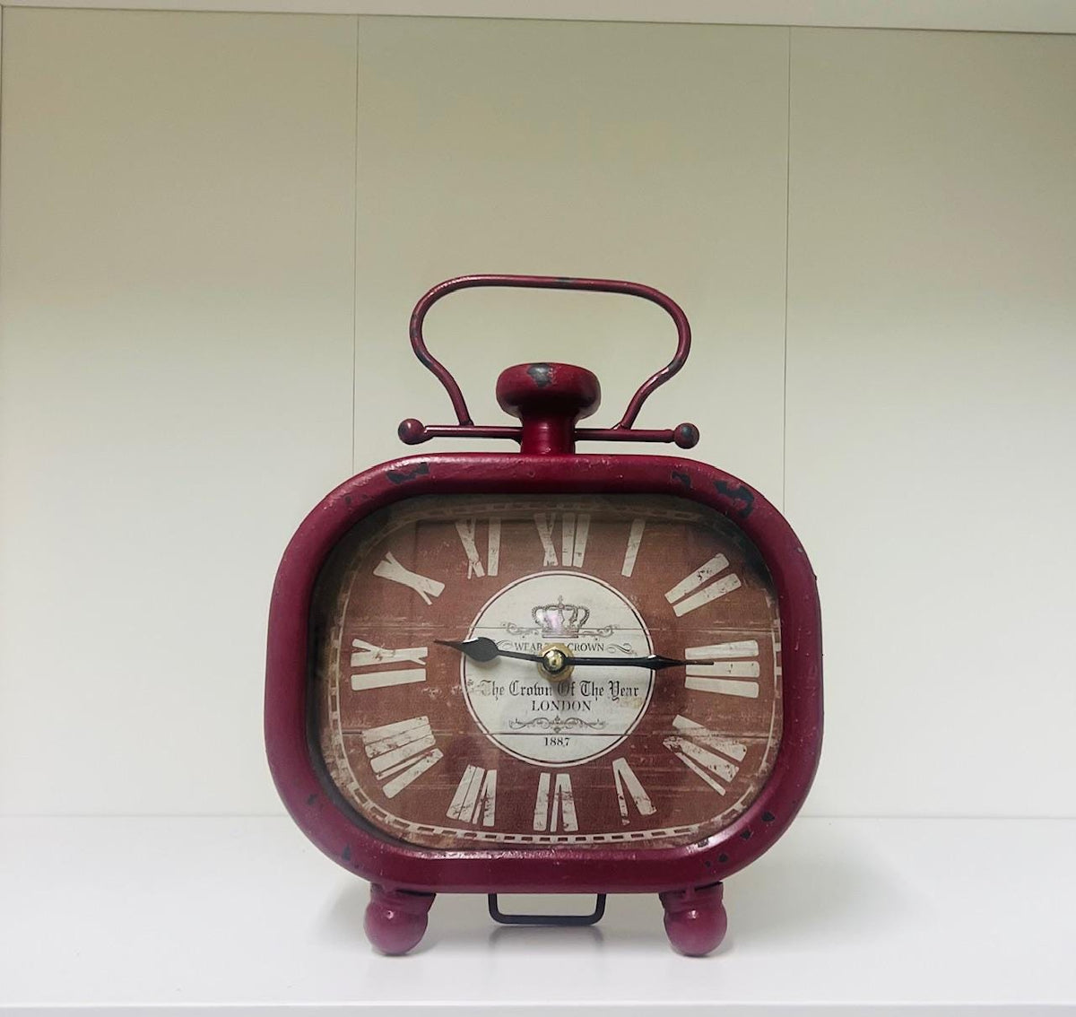 Red wooden candle holder and clock set- Red clock, wooden red candle holder, color coordinated books