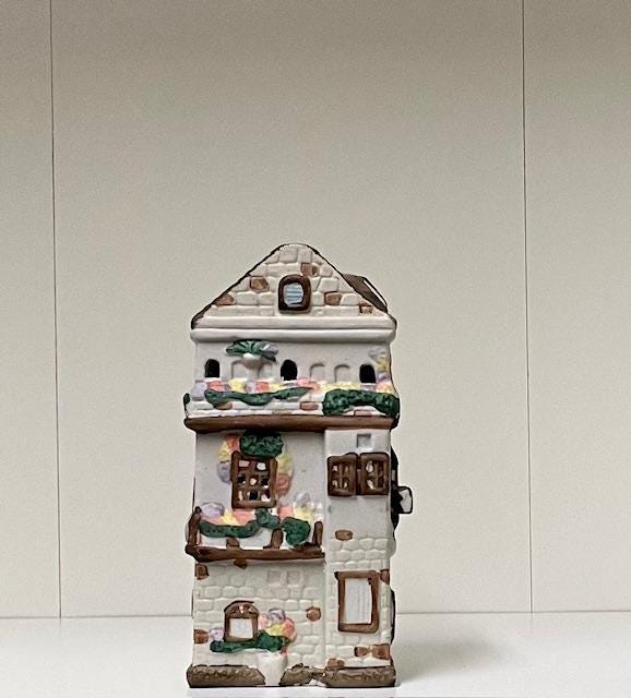 Flower shop shelf or coffee table set- Wood Tray, ceramic Flower shop clock, coordinating books, ceramic pot with greenery.